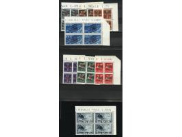 1944, Flugpost 25C. - 10L., einheitlich in Viererblocks aus der rechten oberen Bogenecke, postfrisch, tadellos, Fotoattest Br