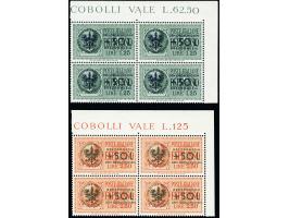 1944, Für die Obdachlosen Eilboten-Marken 1,25 L. und 2,50 L., einheitlich in Viererblocks aus der rechten oberen Bogenecke, 