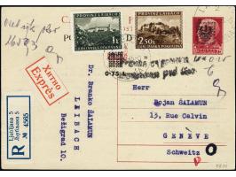 1944, Ganzsachenkarte 75 C. mit Zufrankatur Ansichten aus Slowenien 1 und 2.5L. mit Stempel "LAIBACH 5 -7.4.45" als eingeschr