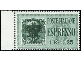 1944, Eilmarke 1.25 L., linkes Seitenrandstück mit markant verschobenem doppelten Aufdruck, postfrisch, tadellos, selten, Fot