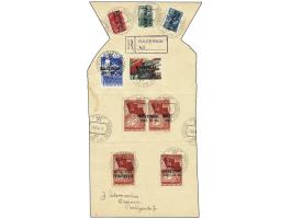 Nordpol 80 K. karmin sowie 60 K. mit kopfstehendem Aufdruck und Nordpol 80K. im waagerechten Paar mit stark verschobenem Aufd