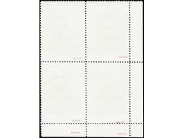 Pavillon 60 K., Viererblock aus der linken unteren Bogenecke, die unteren Marken mit Aufdruckfehler "Text in Type III, Ziffer