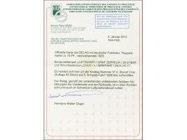 1929, 3. Schweizfahrt mit Abwurf Chur, alte Delag-Karte mit Steinadler 15 Pfennig mit Bordpoststempel vom 28.9.1929 und vorde