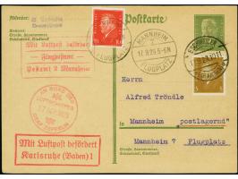 1929, Deutschlandfahrt, Teil II mit Abwurf Eschweiler, Ganzsachenkarte 5 Pfenig mit Zufrankatur und Bordstempel vom 17.9. via
