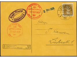 1929, Deutschlandfahrt, Teil II mit Abwurf Hamburg, Karte mit Bordstempel vom 17.9. und Berühmte Deutsche 3 Pfennig mit Stemp