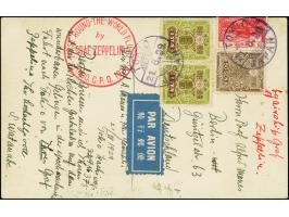 1929, Weltrundfahrt, japanische Post der Etappe Tokio bis Friedrichshafen, Fotokarte mit japanischer Frankatur mit Stempel "T