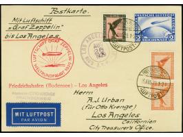 1929, Weltrundfahrt, Auflieferung Friedrichshafen bis Los Angeles, Karte von "FRIDRICHSHAFEN LUFTPOST 15.AUG.29" mit u.a. mit
