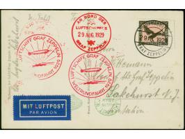 1929, Weltrundfahrt, Etappe Los Angeles bis Lakehurst, Fotokarte mit Steinalder 1 Mark mit Bordpoststempel und nebengesetztem