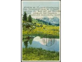 1929, Weltrundfahrt, Etappe Friedrichshafen - Friedrichshafen, Ansichtskarte mit Viererblock Zeppelin-Sondermarke 2 Mark mit 