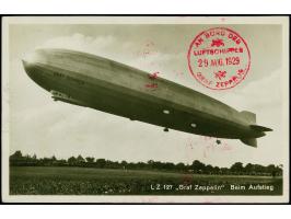 1929, Weltrundfahrt, Etappe Los Angeles bis Lakehurst, Fotokarte mit Steinalder 1 Mark mit Bordpoststempel und nebengesetztem