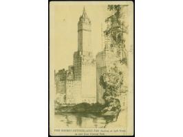 1929, Weltrundfahrt, Etappe Lakehurst bis Friedrichshafen, Ansichtskarte "The Sherry Netherland Hotel" mit Zeppelinmarke mit 