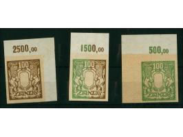 1922, Großes Staatswappen 100 M., drei Phasendrucke auf Papier mit liegendem Wasserzeichen und Rosettenunterdruck in gold, gr