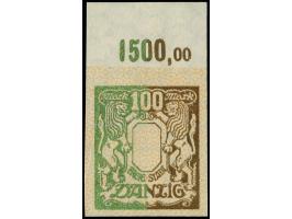 1922, Großes Staatswappen 100 M., drei Phasendrucke auf Papier mit liegendem Wasserzeichen und Rosettenunterdruck in gold, gr