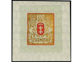 1922, Großes Staatswappen 100 M. gold/rot, Einzelabzug im Kleinbogenformat (54x56mm), stehendes Wasserzeichen, mit grünem Ros