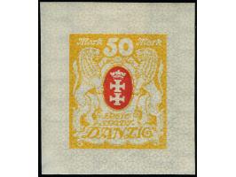 1922, Großes Staatswappen 50 M. gelb/rot, Einzelabzug im Kleinbogenformat (40x44mm), liegendes Wasserzeichen, mit grauem Rose