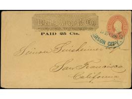 Wells, Fargo &amp; Co, Virginia City Pony Express, printed frank with black “PAID 25 Cts.” surcharge below, denoting the rate