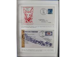 HUNDE: 1894/1992 (ca.), interessante Ausstellungssammlung “Schlittenhunde im Einsatz”, mit vielen Marken, FDCs, Schmuckbriefe