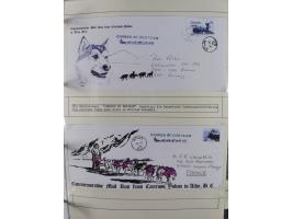 HUNDE: 1894/1992 (ca.), interessante Ausstellungssammlung “Schlittenhunde im Einsatz”, mit vielen Marken, FDCs, Schmuckbriefe
