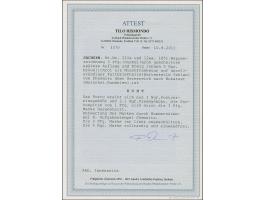 5 Ngr. dunkelzinnoberrot, vollrandig, mit etwas angeschnittener Wappen 3 Pfg. grün, mit Nr. "8" und sauber nebengesetztem DKr