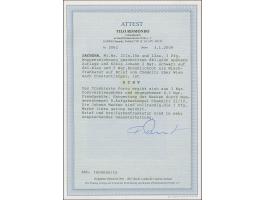 5 Ngr. ziegelrot, 2 Ngr. auf blau und 1851/63, Wappen 3 Pfennig grün, letztere minimal berührt, mit Nr. "8" und sauber nebeng