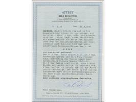 5 Ngr. ziegelrot, 2 Einzelwerte, zusammen mit 2 Einzelwerten 2 Ngr. auf blau und Einzelmarke ½ Ngr. auf grau, letztere rechts