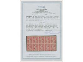 5 Ngr. scharlachrot, vollständiger Schalterbogen von 10 Marken, teils entlang der Randlinie geschnitten, unten 2 kleine Rands