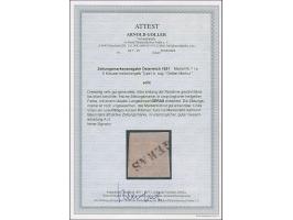 1851, “Gelber Merkur” 6 Kr., Type Ia, dreiseitig breit-bis überrrandig, links leicht an der Randlinie geschnitten bis berührt