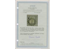 1 Kreuzer schwarz, Platte 1, farbfrisch und allseits breitrandig, unten mit kleinem Teil der doppelten Trennungslinie, sauber