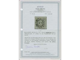 1 Kreuzer tiefschwarz, Platte 1, farbfrisch und allseits breitrandig, unten rechts mit kleinem Teil der doppelten Trennungsli