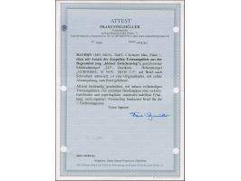 3 Kreuzer blau, allseits breitrandig, oben mit sichtbarer doppelter Trennungslinie, mit gMR "343" und nebengesetztem DKr. "NÜ