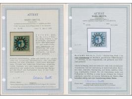 3 Kreuzer blau mit rotem Versuchsgummi von Altötting, voll- bis breitrandig, mit zentrisch klarem gMR "7" auf Briefstück. Sch