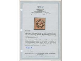 6 Kreuzer braunorange, voll- bis breitrandig, oben mit vollständiger doppelter Trennungslinie, sehr schön entwertet durch zen