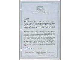 9 Kreuzer mattblaugrün, farbübersättigter Druck mit meist ausgefüllten Ecken, allseits breitrandig, mit sauber aufgesetztem g