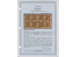 1852/58, Ziffernausgabe auf farbigem Papier, ¼ Silbergroschen schwarz auf dunkelbraunorange im waagerechten 8er-Block, farbfr