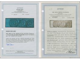 3 Kreuzer auf dunkelblau, waagerechter Dreierstreifen, allseits überrandig, mit Teilen aller 8 Nachbarmarken und links ca. 11