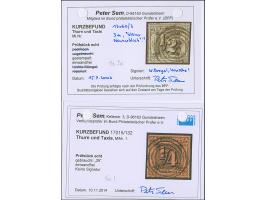 ¼, ½ , 2 und 3 Silbergroschen sowie Farbänderung 1 Silbergroschen auf hellblau, alle breit- bis meist überrandig, 2 Werte mit