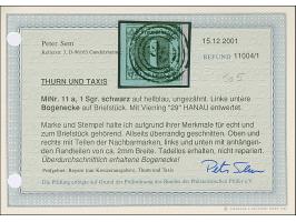 ¼, ½ , 2 und 3 Silbergroschen sowie Farbänderung 1 Silbergroschen auf hellblau, alle breit- bis meist überrandig, 2 Werte mit