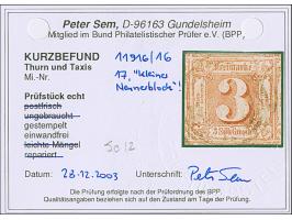 3 Silbergroschen bräunlichrot, farbfrisch und allseits überrandig, mit meist größeren Teilen aller 8 Nachbarmarken (sogenannt