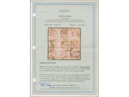 5 Silbergroschen braunpurpur im 9er-Block, oben etwas angeschnitten und rechts unten leicht berührt, sonst voll- bis überrand