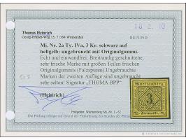 3 Kreuzer auf hellgelb, Type IVa, farbfrisch und allseits breitrandig, ungebraucht mit frischem Originalgummi, Falzrest und g