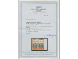 1933, Hindenburg 100 Pfg. mit Wasserzeichen 2 im waagerechten Paar aus der rechten oberen Bogenecke mit Walzendruck-Kombinati