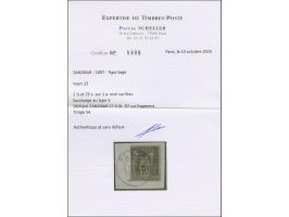 2½ a. + 25 c. on 1a. black on lilac, Type V Setting A-D-H, fresh colours, tied by cds. “ZANZIBAR 27 JUIL. 97” to small piece,