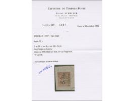 5 a. + 50 c. on 3 a. brown, Type IV Setting L-I-P, fresh colours, neatly tied by cds. “ZANZIBAR 27 JUIL. 97” to small piece, 