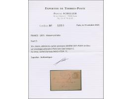 10 C. ockerbraun, Spitzen nach oben, farbfrisch, mit sauber auf- und nebengesetztem blauem französischem Beutestempel “AMIENS