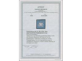 18 Kr. blau, schöne frische Farbe und gute Prägung, allseits breit-bis überrandig, oben mit Teil der Nachbarmarke und rechts 