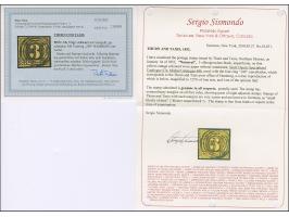 3 Sgr. auf maisgelb, allseits überrandig, mit Teilen aller 8 Nachbarmarken (sogenannter 'Kleiner 9er-Block'), zentrisch entwe