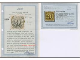 9 Kr. auf gelb, Type II, allseits überrandig, mit Teilen aller 8 Nachbarmarken (sogenannter 'Kleiner 9er-Block'), mit zentris