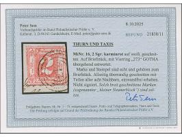 2 Sgr. dunkelrosarot, allseits überrandig, mit Teilen aller 8 Nachbarmarken (sogenannter 'Kleiner 9er-Block'), mit Nr. "273" 