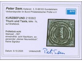 1 Kr. auf mattbläulichgrün, allseits überrandig mit Teilen aller 8 Nachbarmarken (sogenannter 'Kleiner 9er-Block'), mit Nr. "