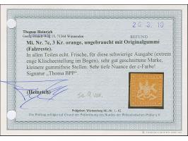 3 Kr. rötlichorange, sehr gut ausgabetypisch bis überrandig geschnitten, ungebraucht mit originaler Gummierung. Eine außerord